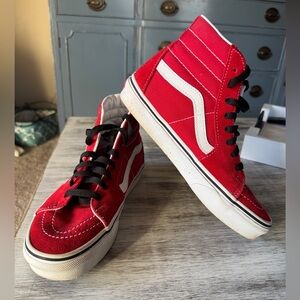 Vans Red and White High-Top Sneakers
